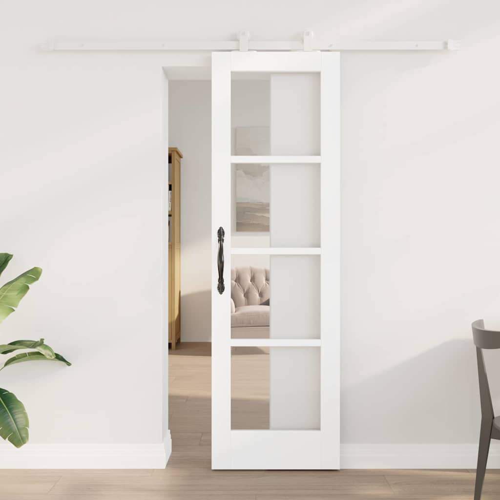 Schiebetür ORKDAL 61 x 198,5 cm Massivholz Kiefer und Glas Weiß