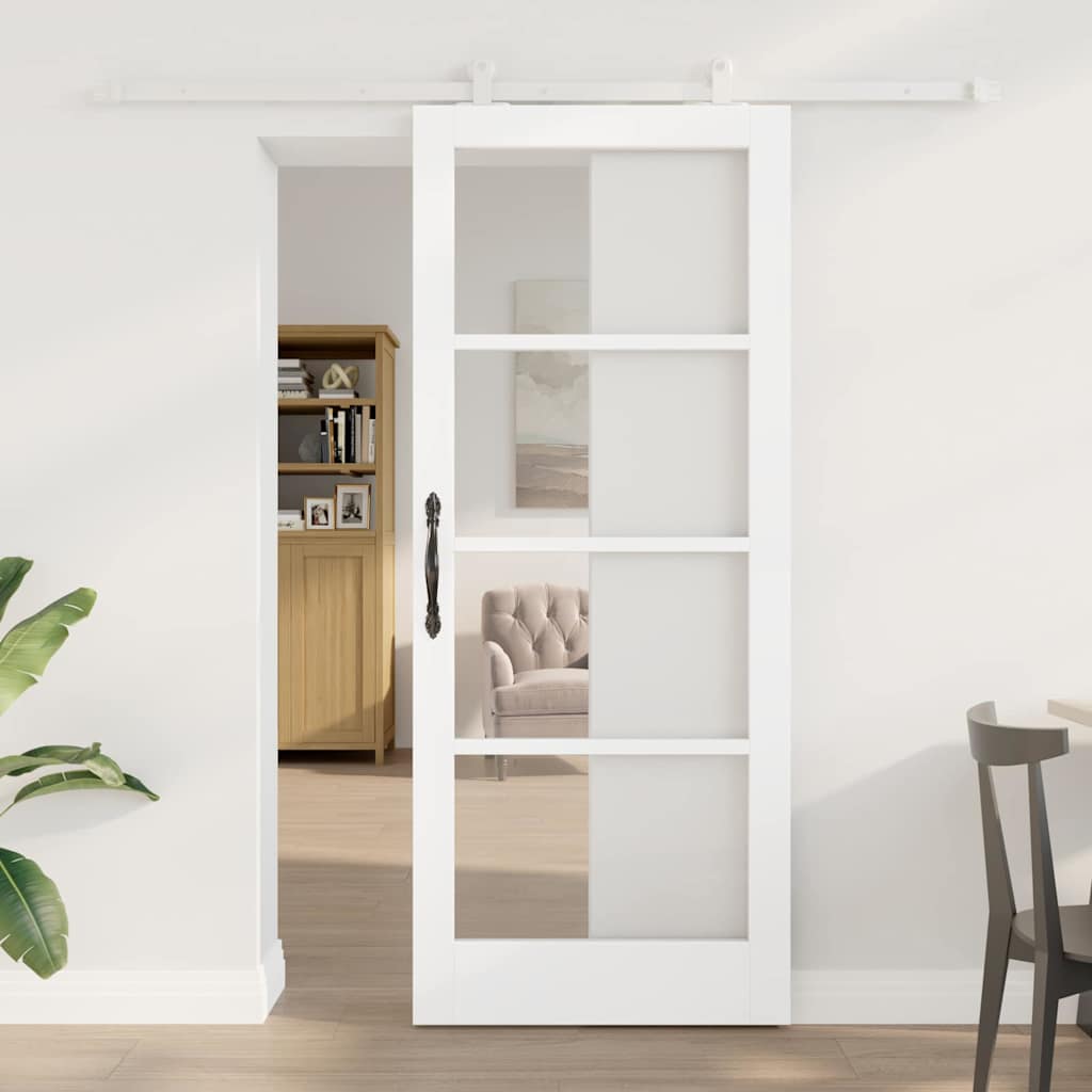 Schiebetür ORKDAL 83 x 202 cm Massivholz Kiefer und Glas Weiß