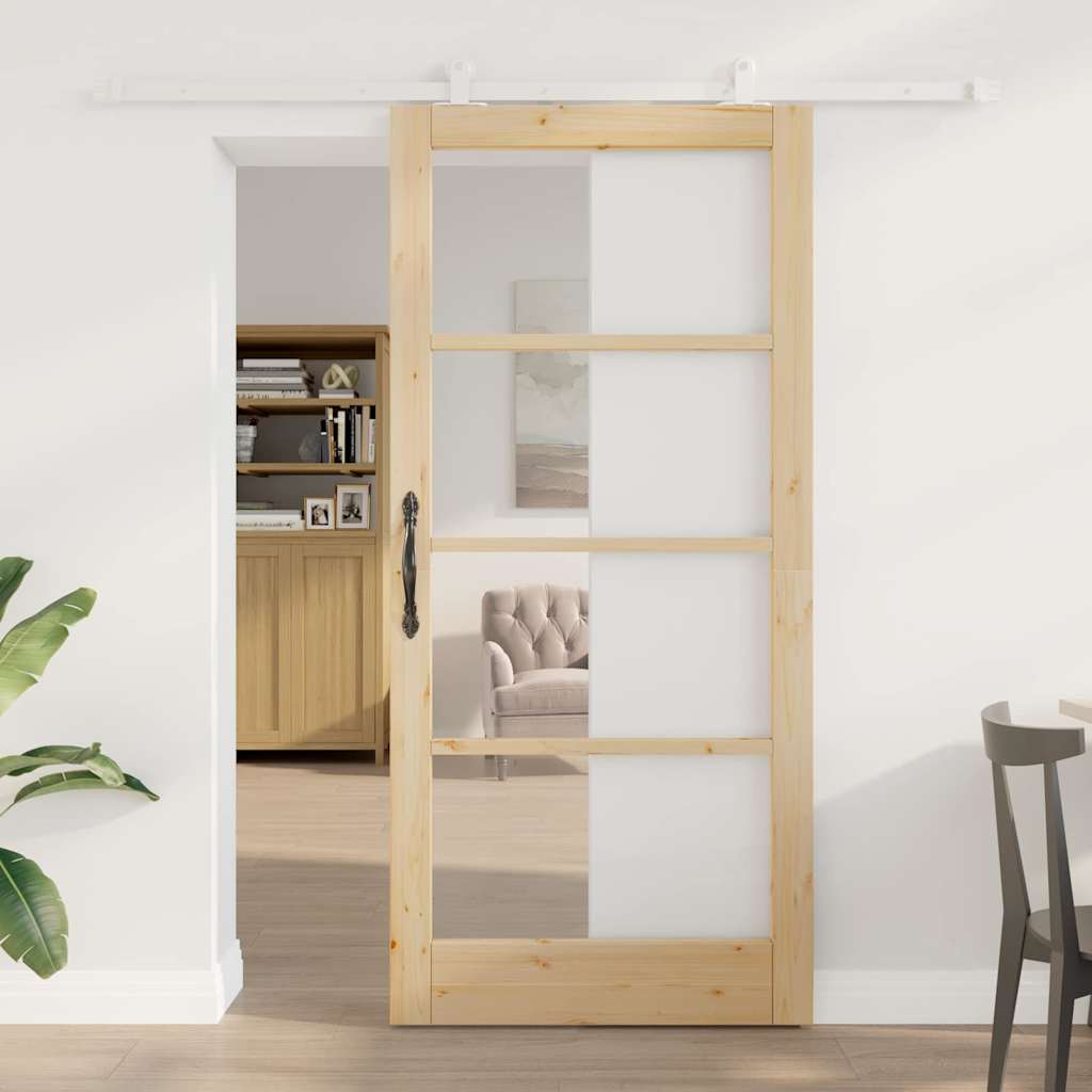 Schiebetür ORKDAL 93 x 202 cm Massivholz Kiefer und Glas Natur