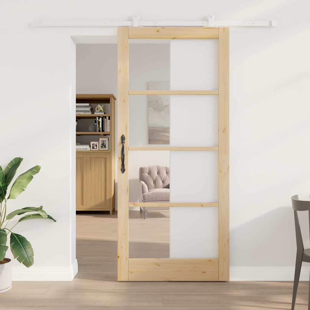 Schiebetür ORKDAL 93 x 211 cm Massivholz Kiefer und Glas Natur