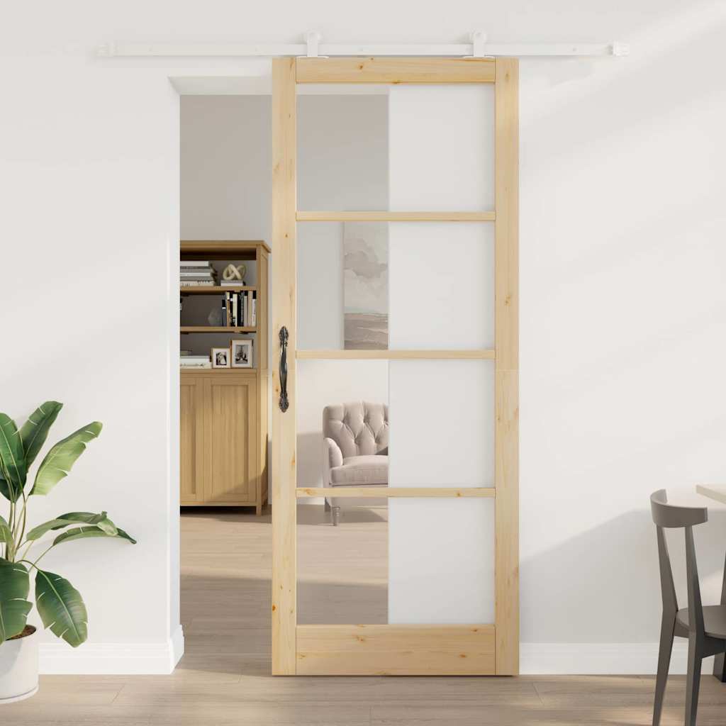 Schiebetür ORKDAL 93 x 232 cm Massivholz Kiefer und Glas Natur
