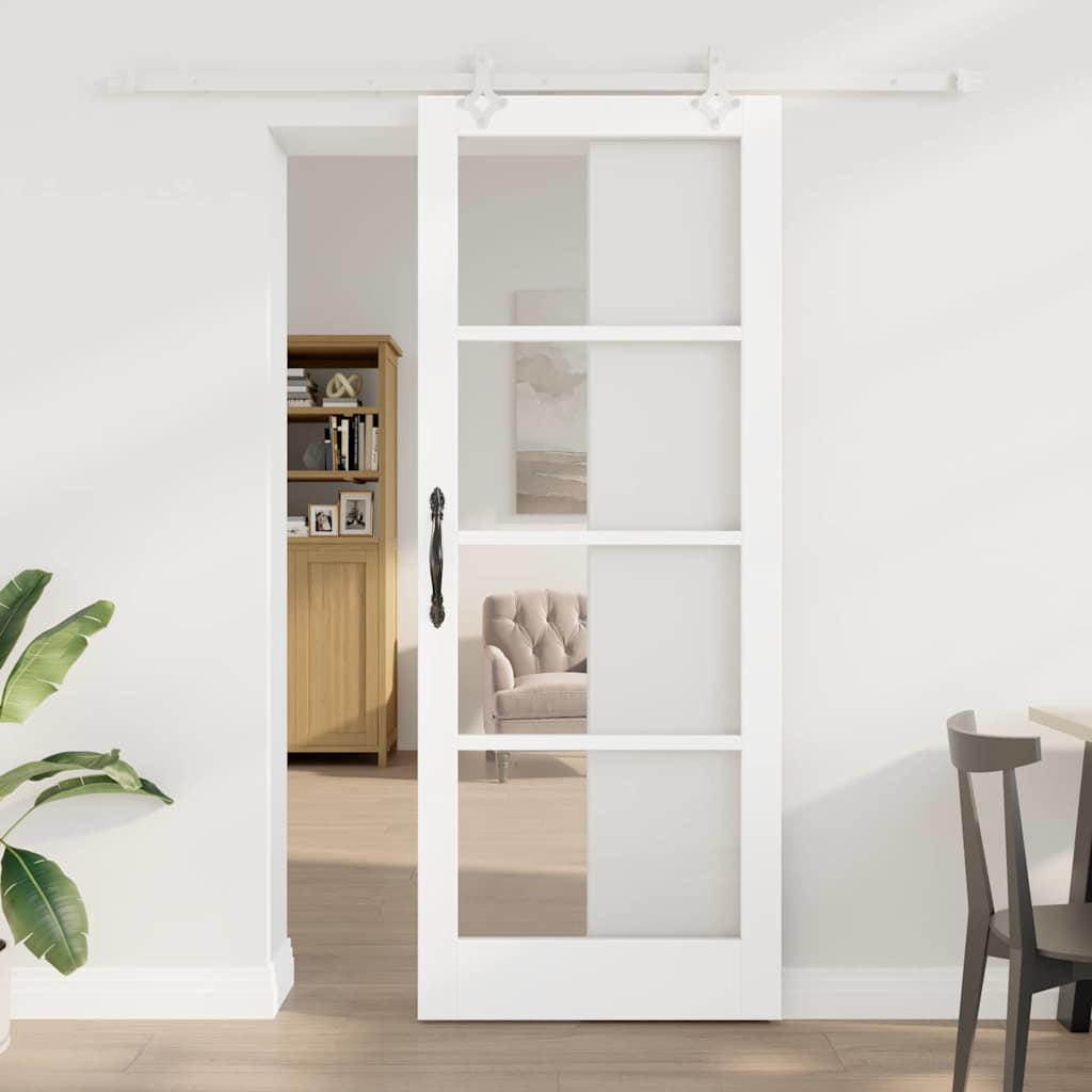 Schiebetür 83 x 211 cm Massivholz Kiefer und Glas Weiß