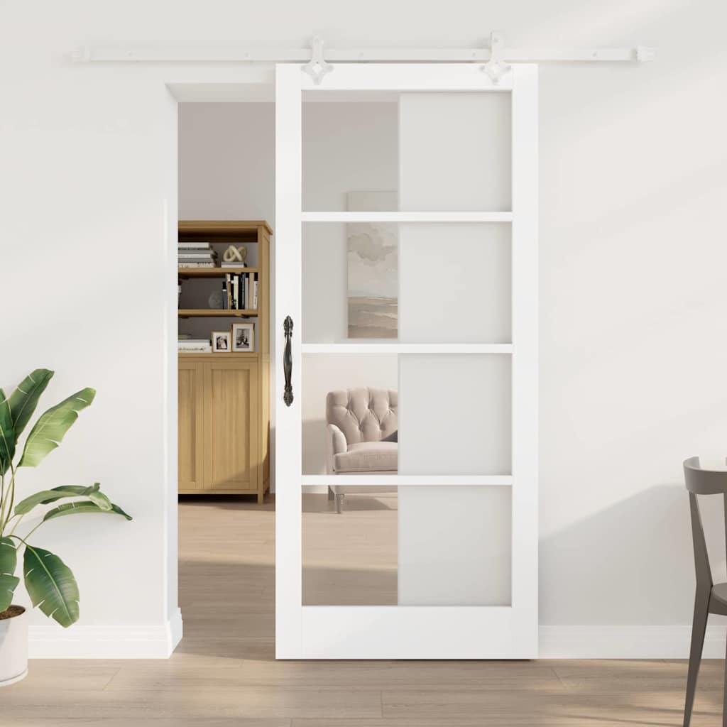 Schiebetür 93 x 211 cm Massivholz Kiefer und Glas Weiß