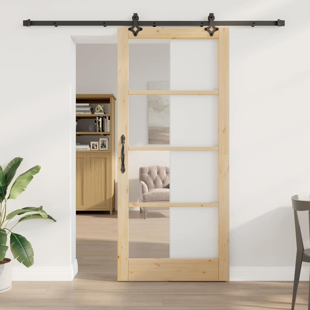Schiebetür Natur 93 x 211 cm Solid Pine Wood and Glass