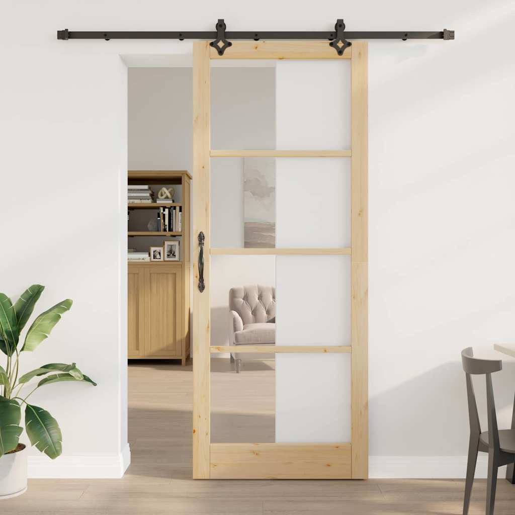 Schiebetür Natur 93 x 232 cm Solid Pine Wood and Glass