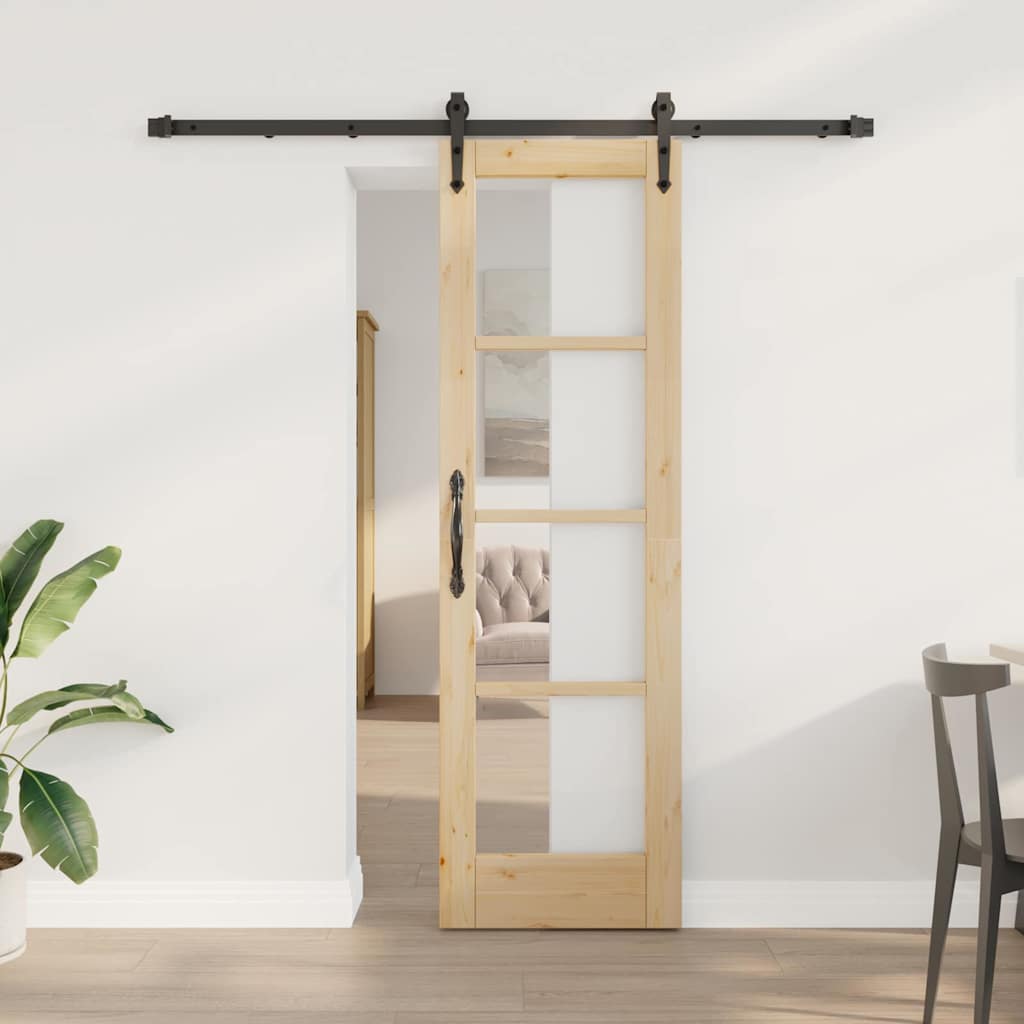 Schiebetür 61 x 198,5 cm Solid Pine Wood and Glass Natur
