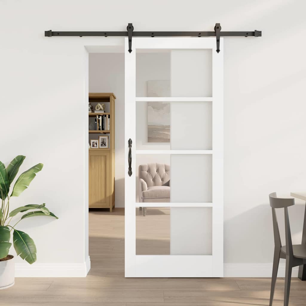 Schiebetür 83 x 202 cm Solid Pine Wood and Glass Weiß