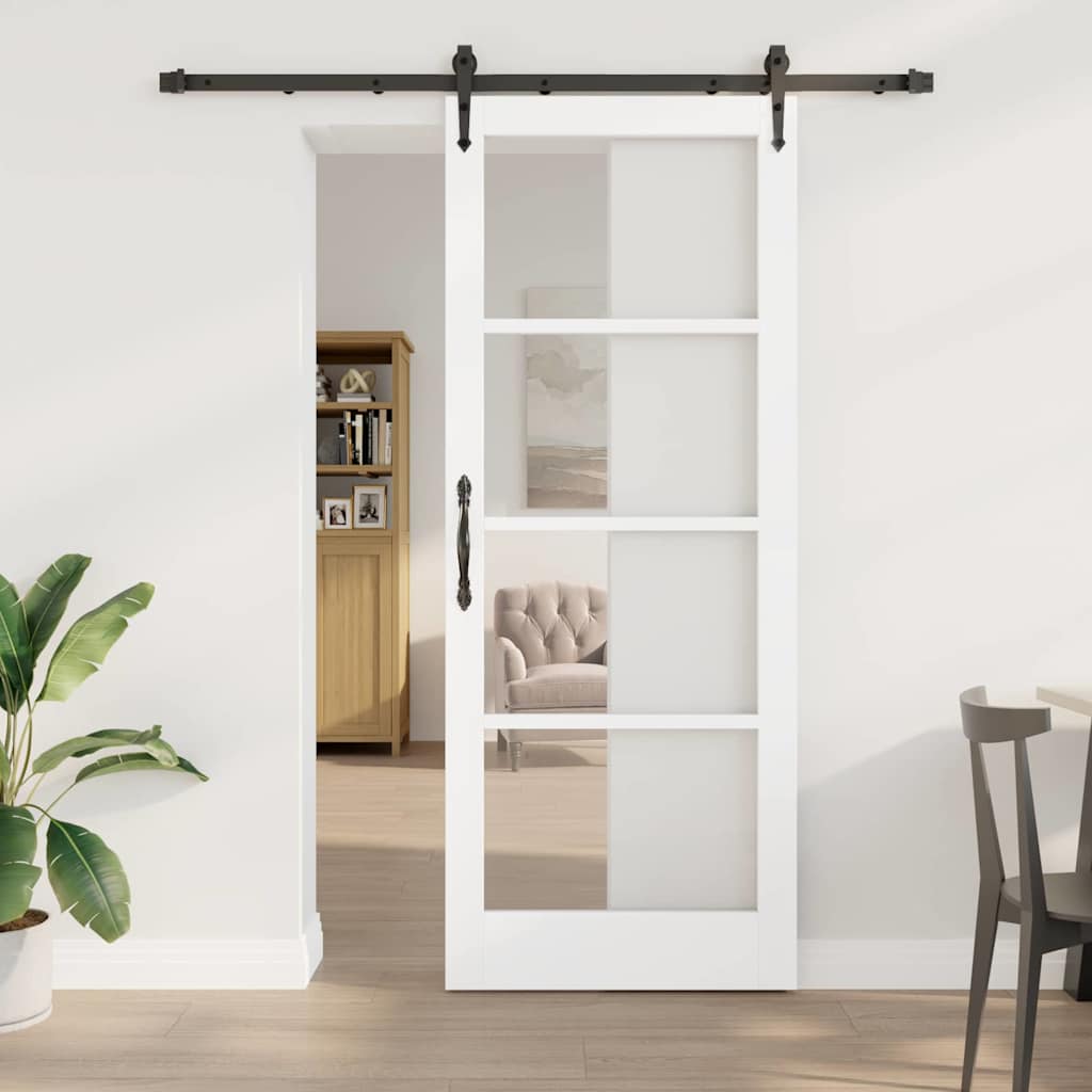 Schiebetür 83 x 211 cm Solid Pine Wood and Glass Weiß