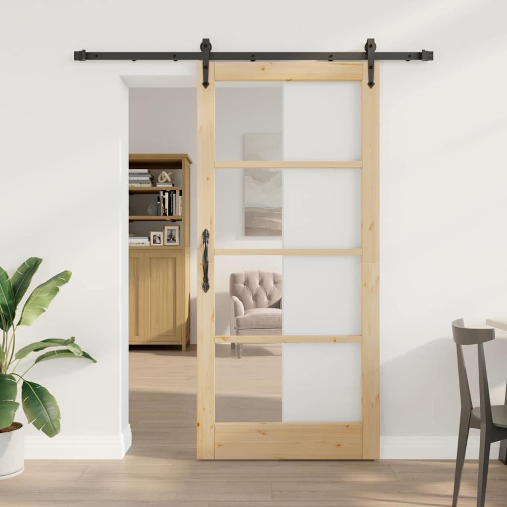 Schiebetür 93 x 202 cm Solid Pine Wood and Glass Natur