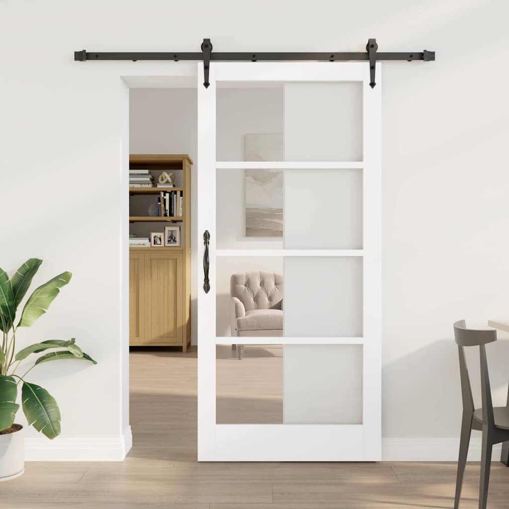 Schiebetür 93 x 202 cm Solid Pine Wood and Glass Weiß
