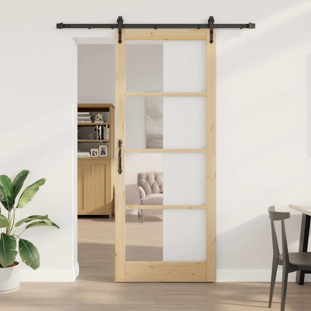 Schiebetür 93 x 232 cm Solid Pine Wood and Glass Natur