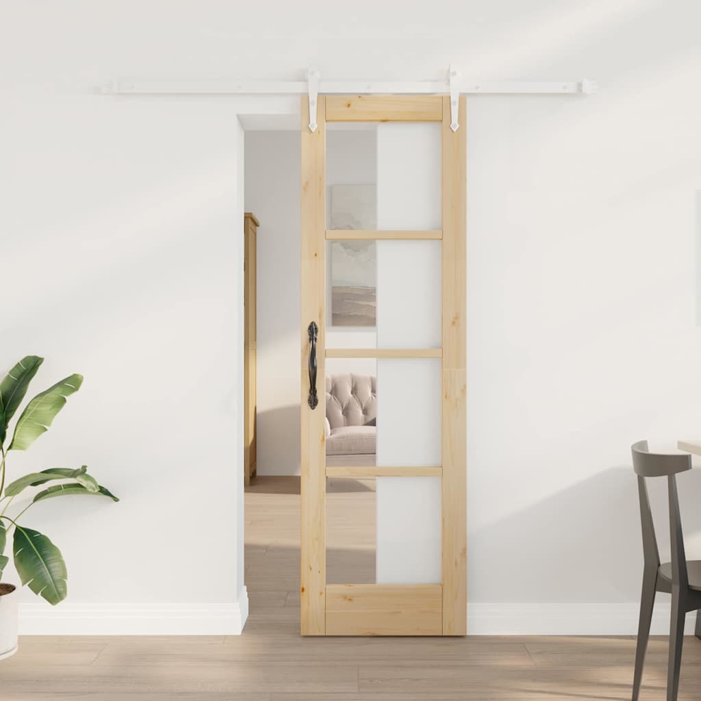 Schiebetür 61 x 198,5 cm Solid Pine Wood and Glass Natur