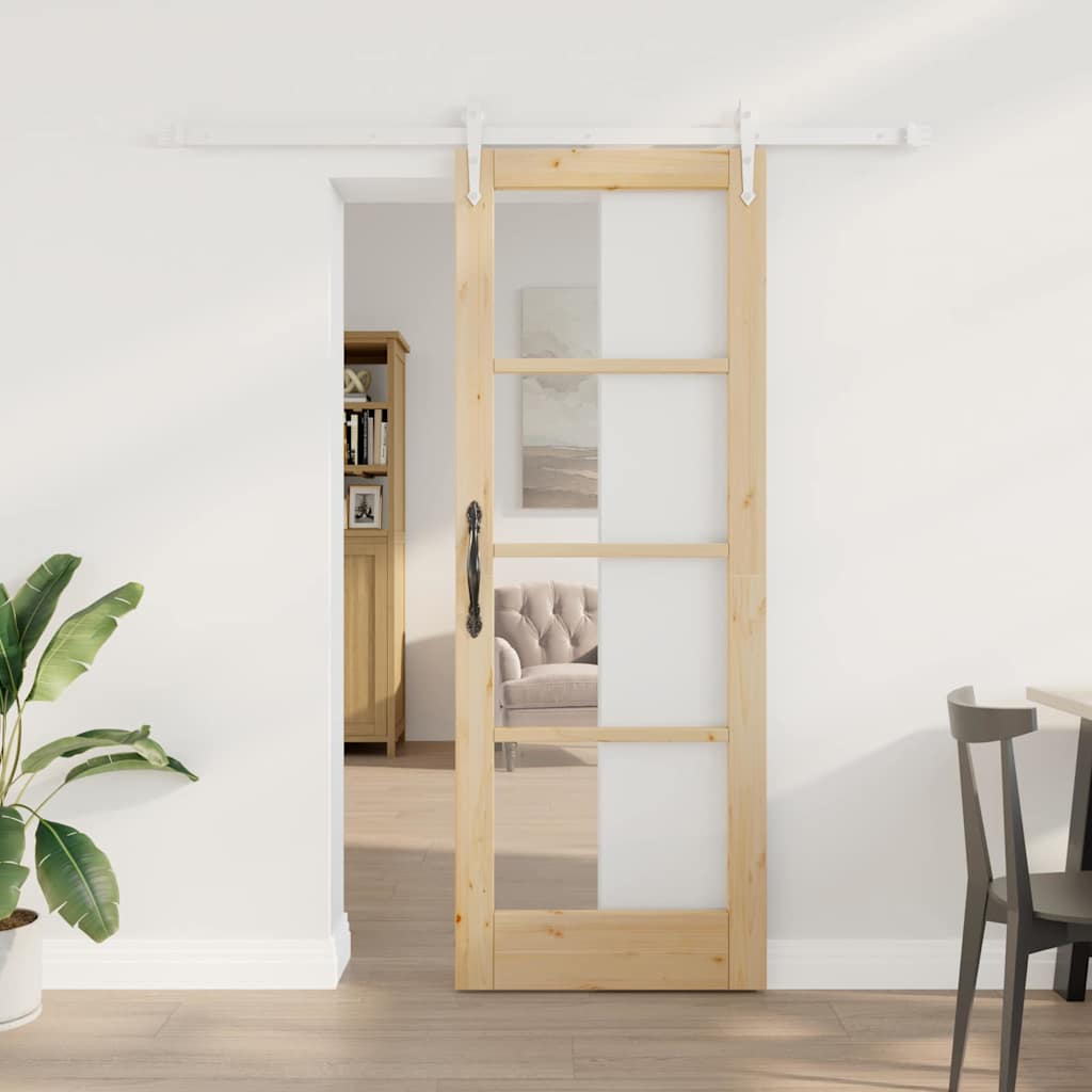 Schiebetür 73,5 x 198,5 cm Solid Pine Wood and Glass Natur