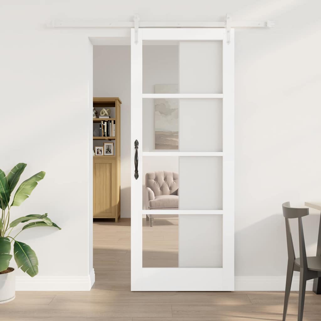 Schiebetür 83 x 211 cm Solid Pine Wood and Glass Weiß