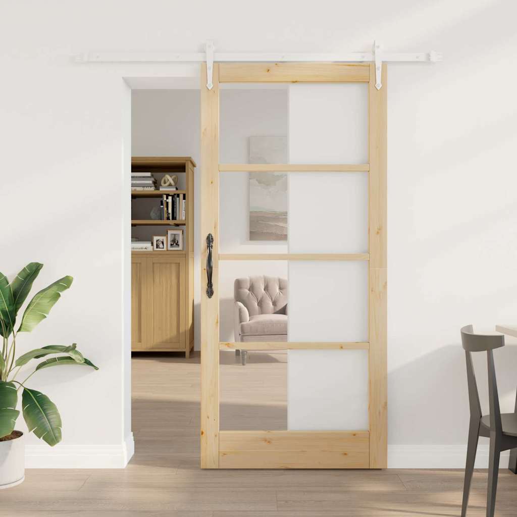 Schiebetür 93 x 202 cm Solid Pine Wood and Glass Natur