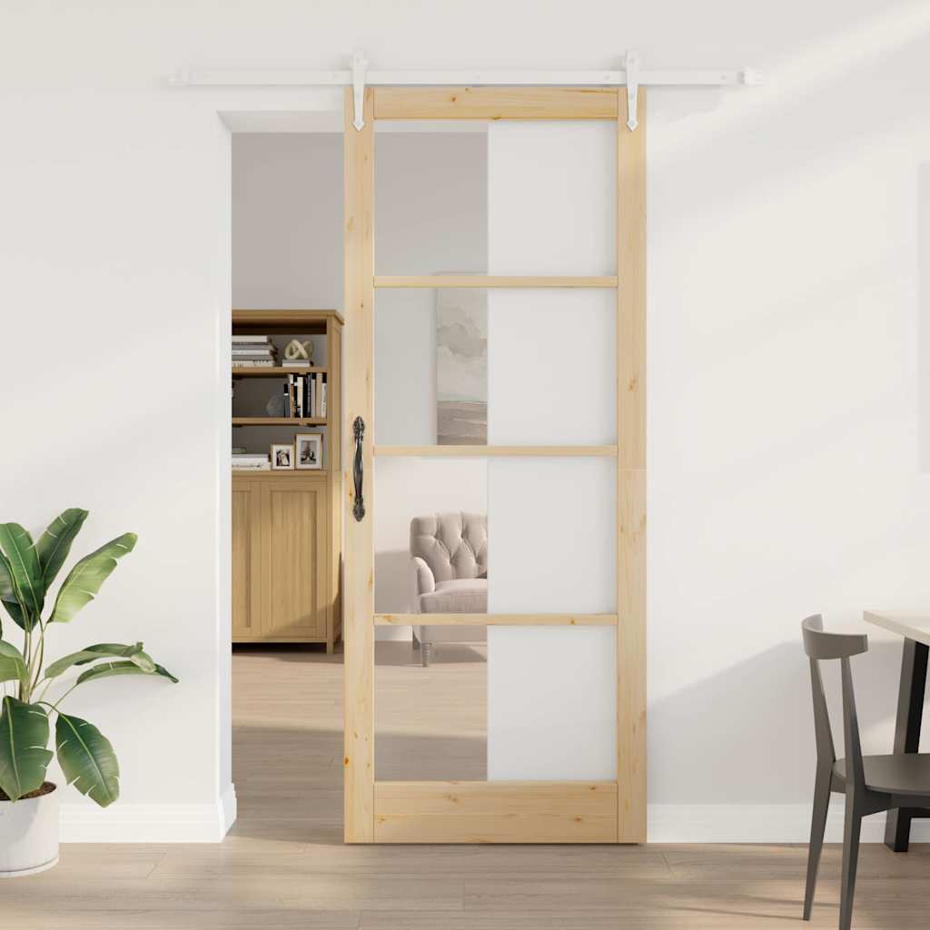Schiebetür 93 x 232 cm Solid Pine Wood and Glass Natur