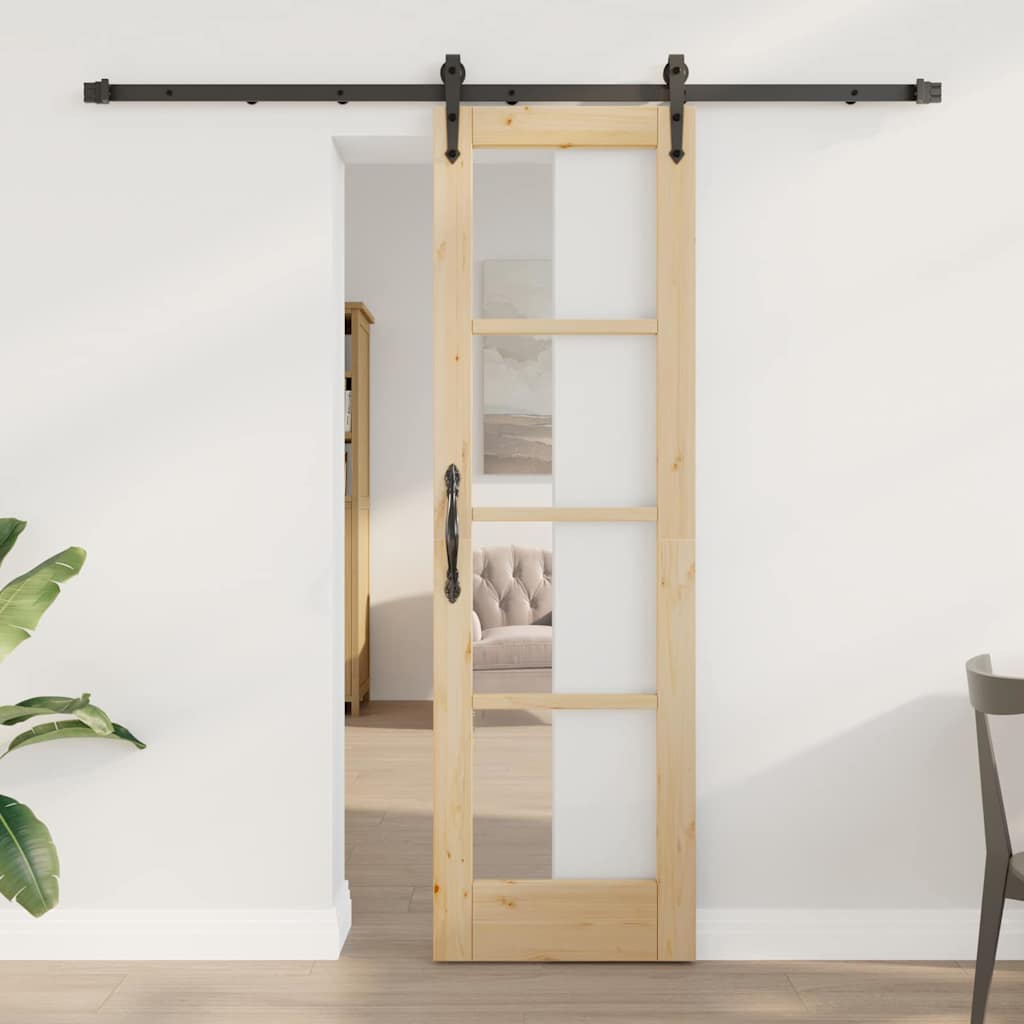 Schiebetür 61 x 198,5 cm Solid Pine Wood and Glass
