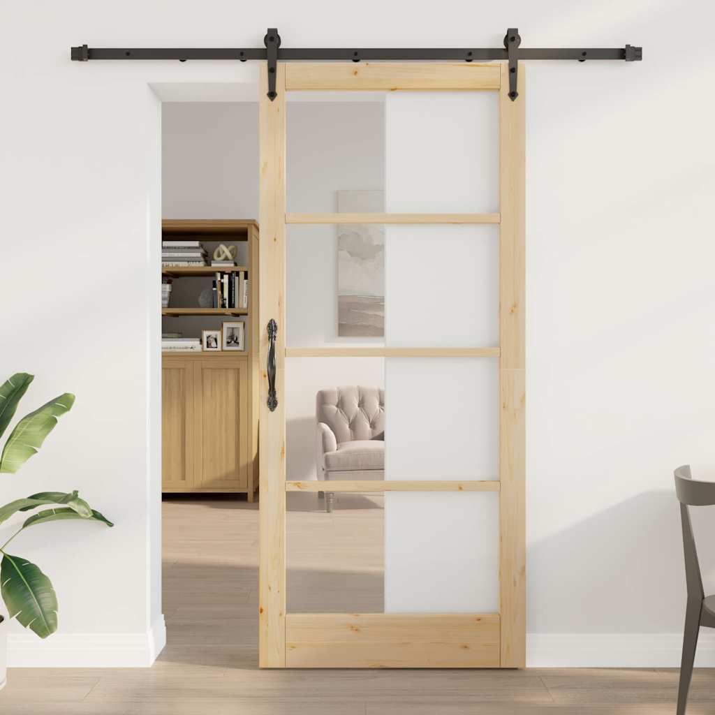 Schiebetür 93 x 211 cm Solid Pine Wood and Glass