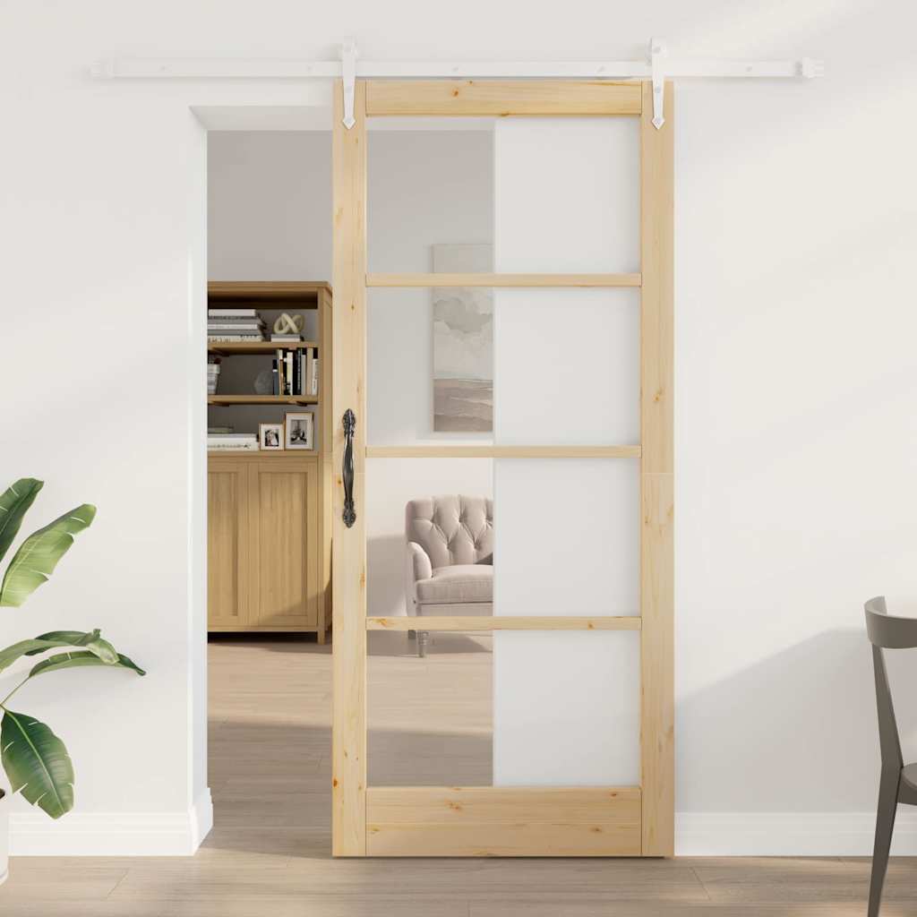 Schiebetür 93 x 211 cm Solid Pine Wood and Glass Natur