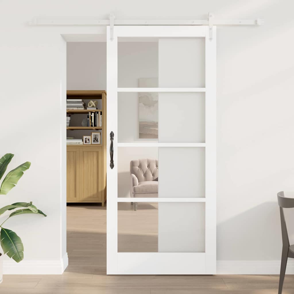 Schiebetür 93 x 211 cm Solid Pine Wood and Glass Weiß
