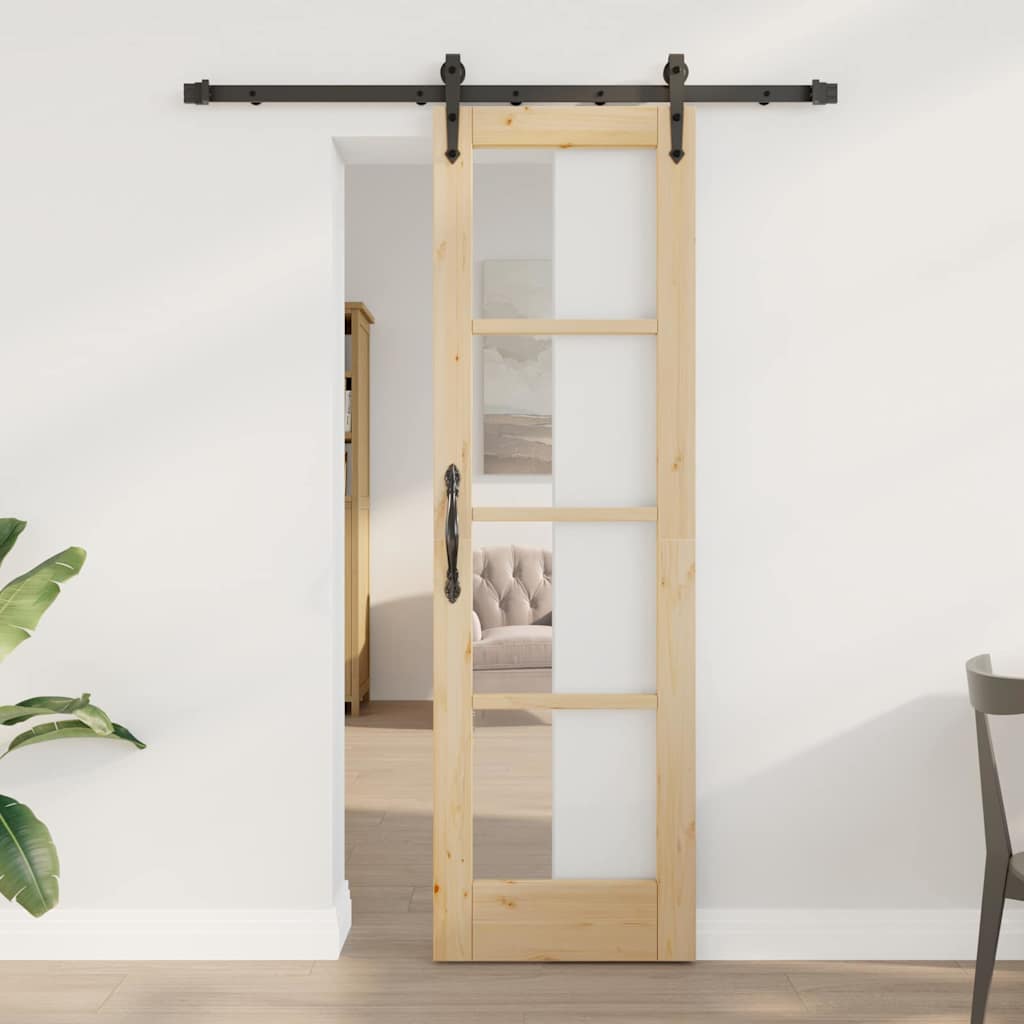Schiebetür ORKDAL 61 x 198,5 cm Solid Pine Wood and Glass Natur