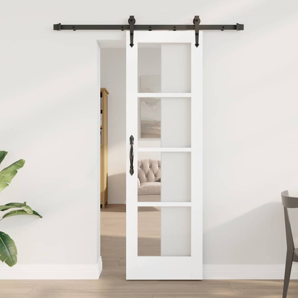 Schiebetür ORKDAL 61 x 198,5 cm Solid Pine Wood and Glass Weiß