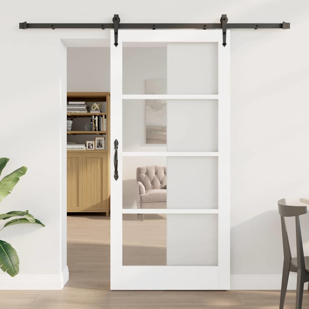 Schiebetür ORKDAL 93 x 202 cm Solid Pine Wood and Glass Weiß