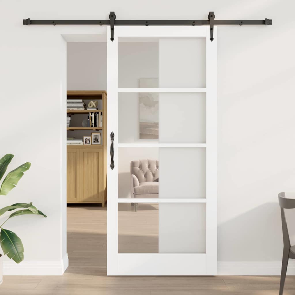 Schiebetür ORKDAL 93 x 211 cm Solid Pine Wood and Glass Weiß