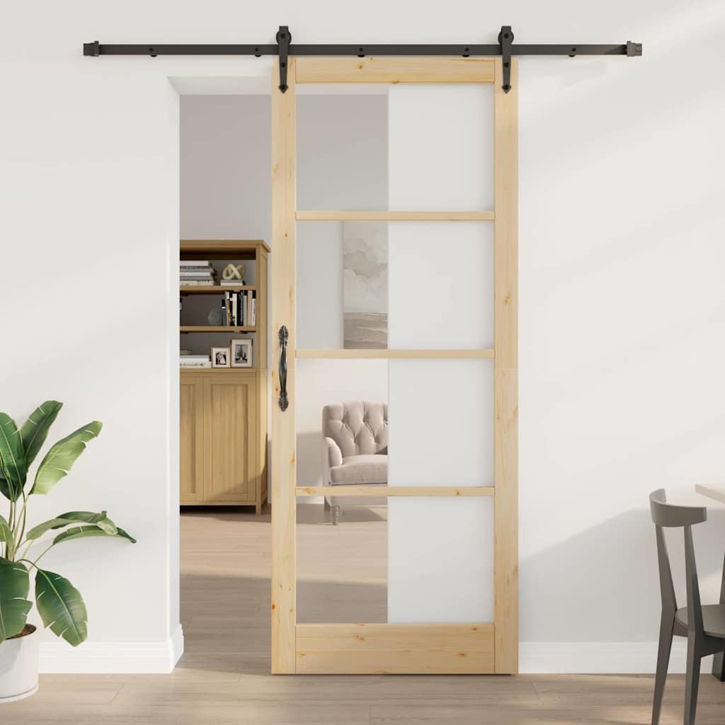 Schiebetür ORKDAL 93 x 232 cm Solid Pine Wood and Glass Natur