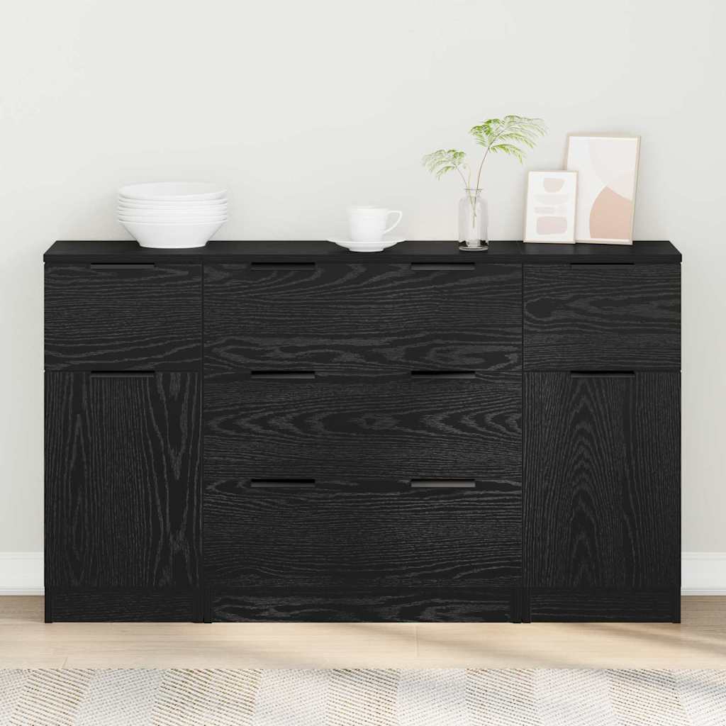 Sideboard 3 stk. Schwarz Eichen-Optik 121 x 30 x 70 cm