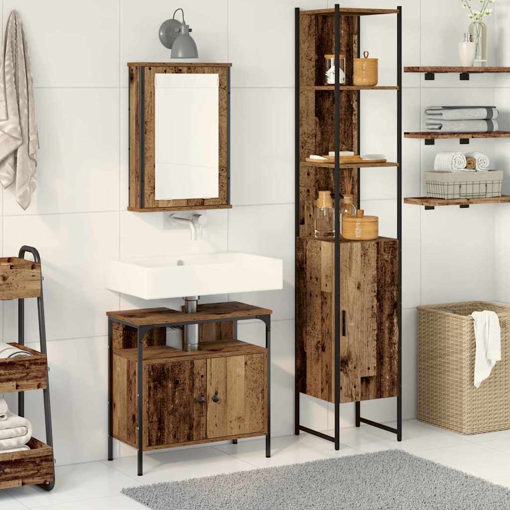 Badezimmermöbel-Set 3 stk. Altholz 33 x 33 x 185,5 cm
