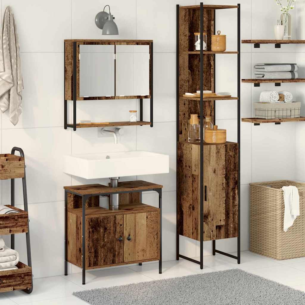 Badezimmermöbel-Set 3 stk. Altholz 33 x 33 x 185,5 cm