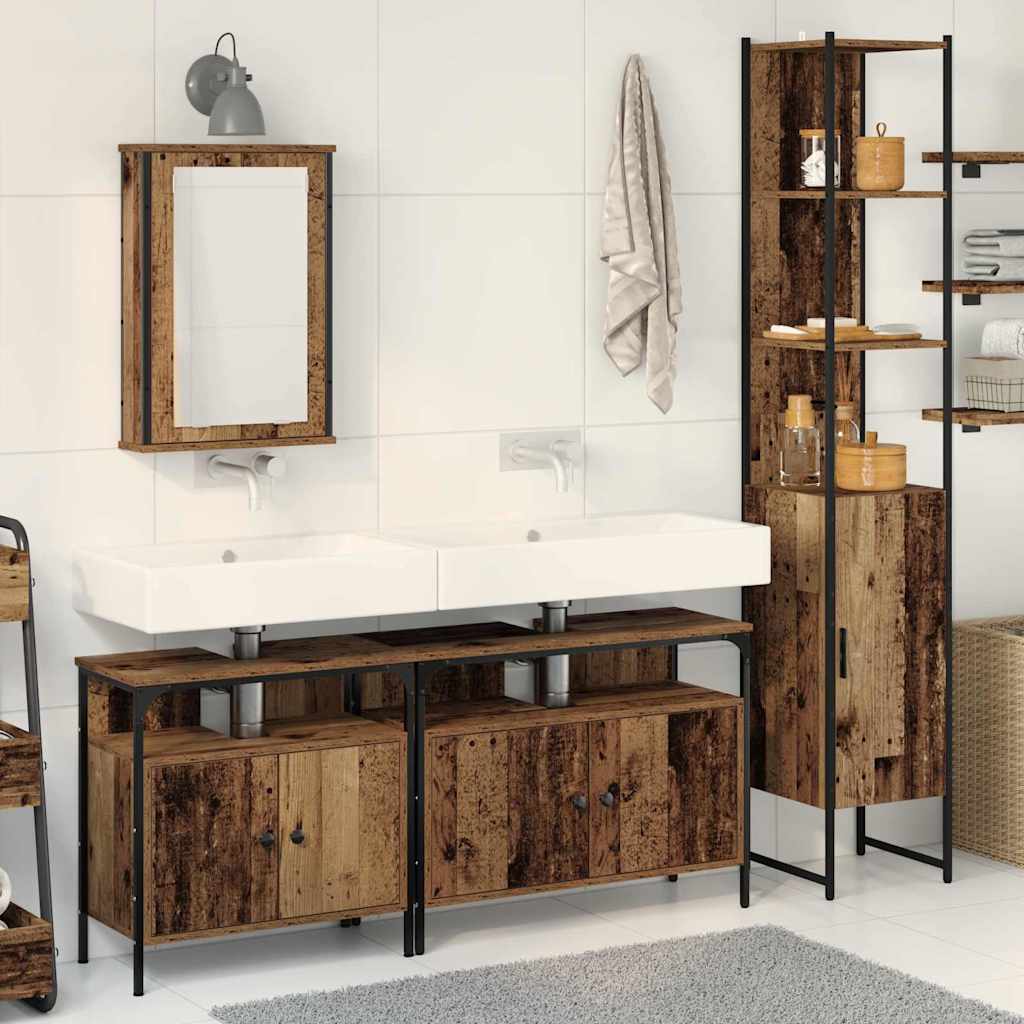 Badezimmermöbel-Set 4 stk. Altholz 33 x 33 x 185,5 cm