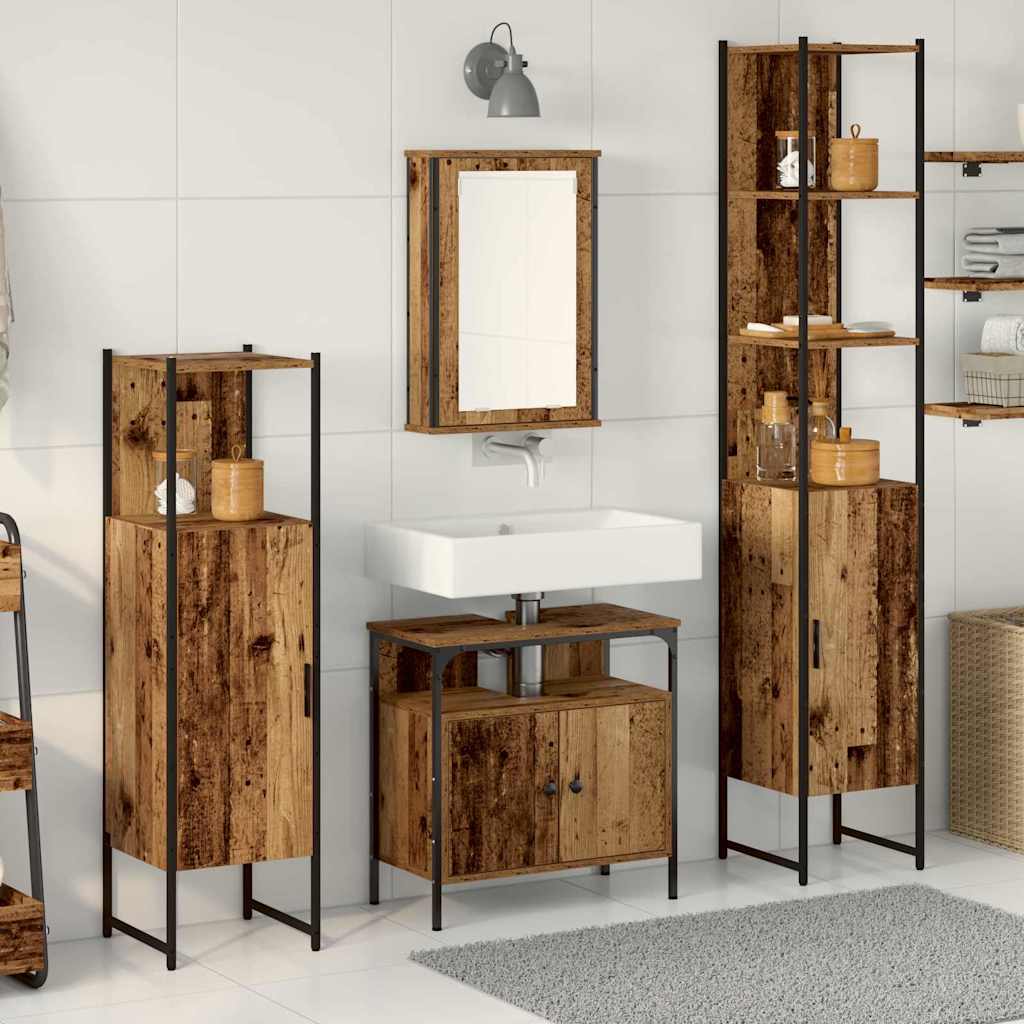 Badezimmermöbel-Set 4 stk. Altholz 33 x 33 x 185,5 cm