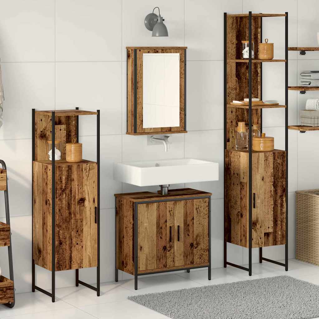 Badezimmermöbel-Set 4 stk. Braun 33 x 33 x 185,5 cm