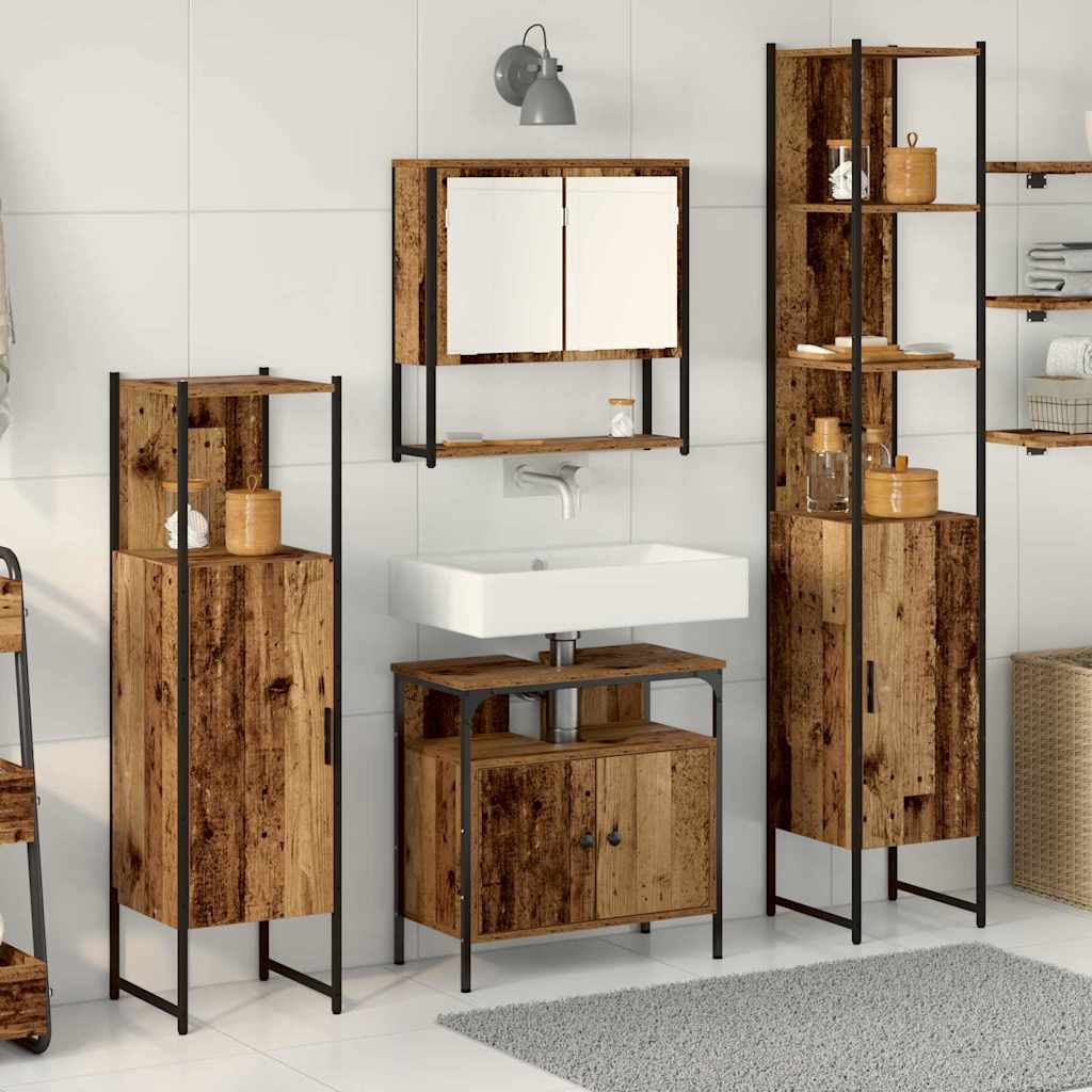Badezimmermöbel-Set 4 stk. Altholz 33 x 33 x 185,5 cm