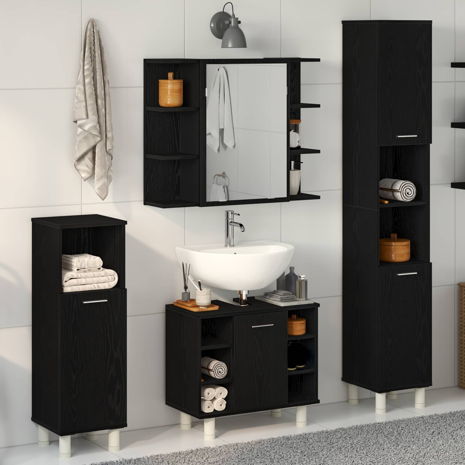 Badezimmermöbel-Set 4 Stk. Schwarz Holzwerkstoff