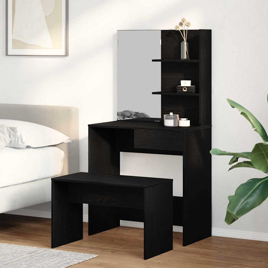 Schminktisch-Set 2 stk. Schwarz Eichen-Optik 74.5 x 40 x 141 cm