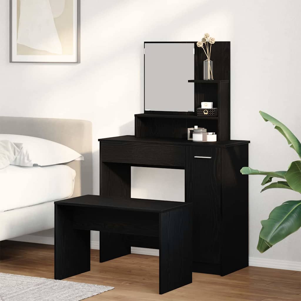Schminktisch-Set 2 stk. Schwarz Eichen-Optik 86.5 x 35 x 136 cm