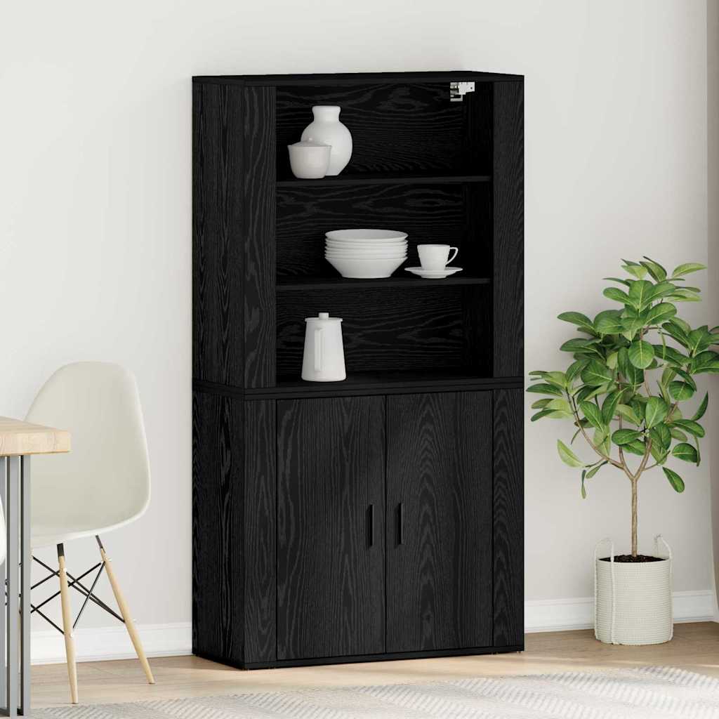Highboard Schwarz Eichen-Optik 80 x 33 x 150 cm Holzwerkstoff