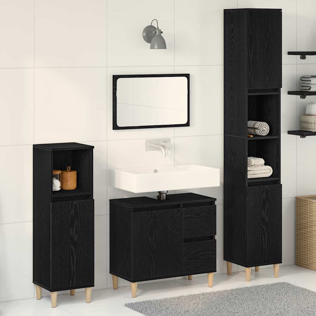 Badezimmermöbel-Set 3 stk. Schwarz Eichen-Optik