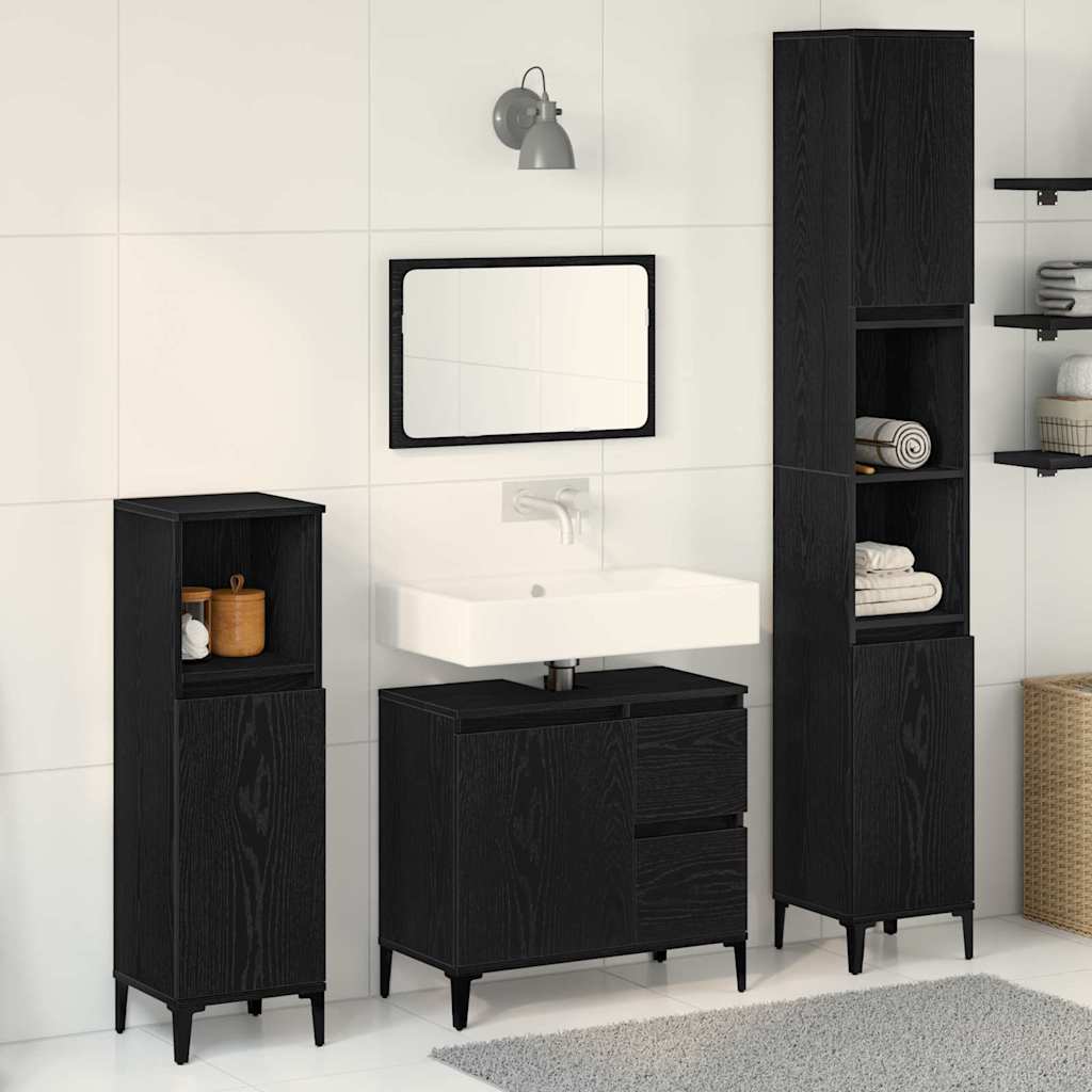 Badezimmermöbel-Set 3 Stk. Schwarz Eichen-Optik
