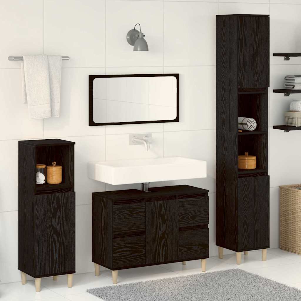 Badezimmermöbel-Set 3 Stk. Schwarz Eichen-Optik