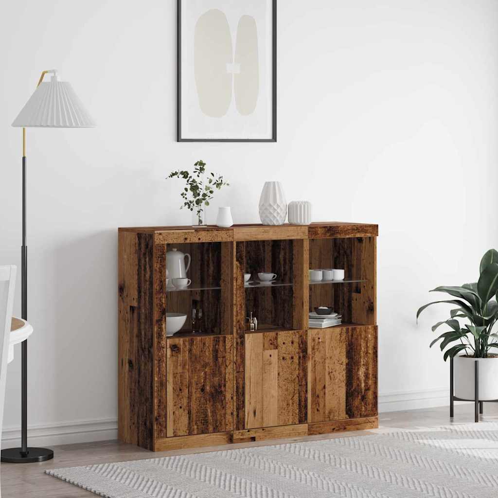 LED-Sideboard 3 stk. Altholz 123 x 37 x 100 cm Holzwerkstoff