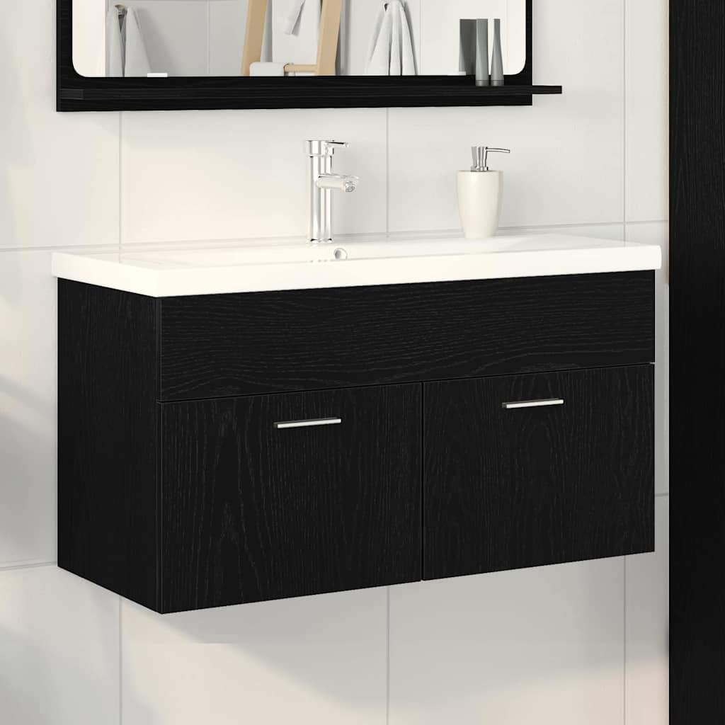 Badezimmerschrank Schwarz Eichen-Optik 90 x 38,5 x 46 cm