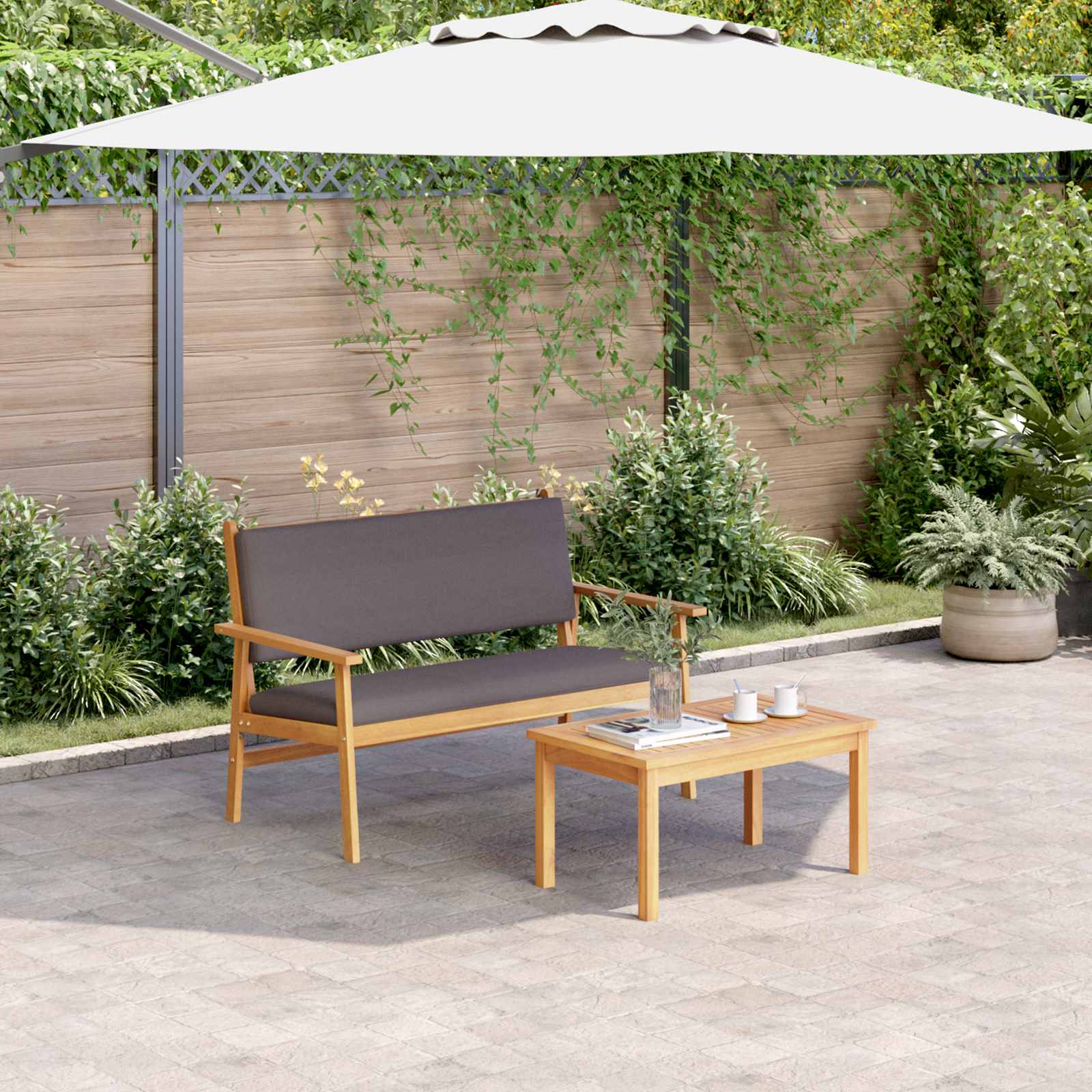 Gartensofa-set 2 stk. Anthrazit Massivholz Akazie