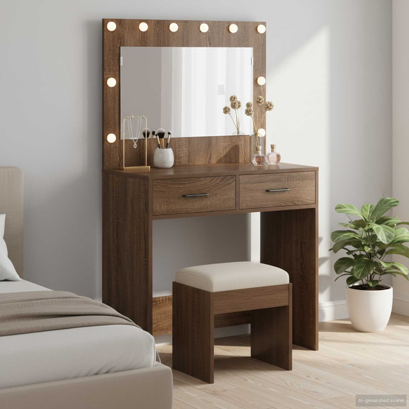 Schminktisch Braun Eichen-Optik 78,5 x 41 x 135 cm