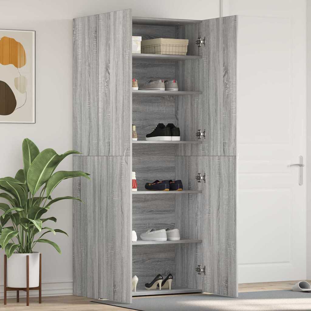 Schuhschrank 80 x 35,5 x 180 cm Holzwerkstoff Sonoma-Grau
