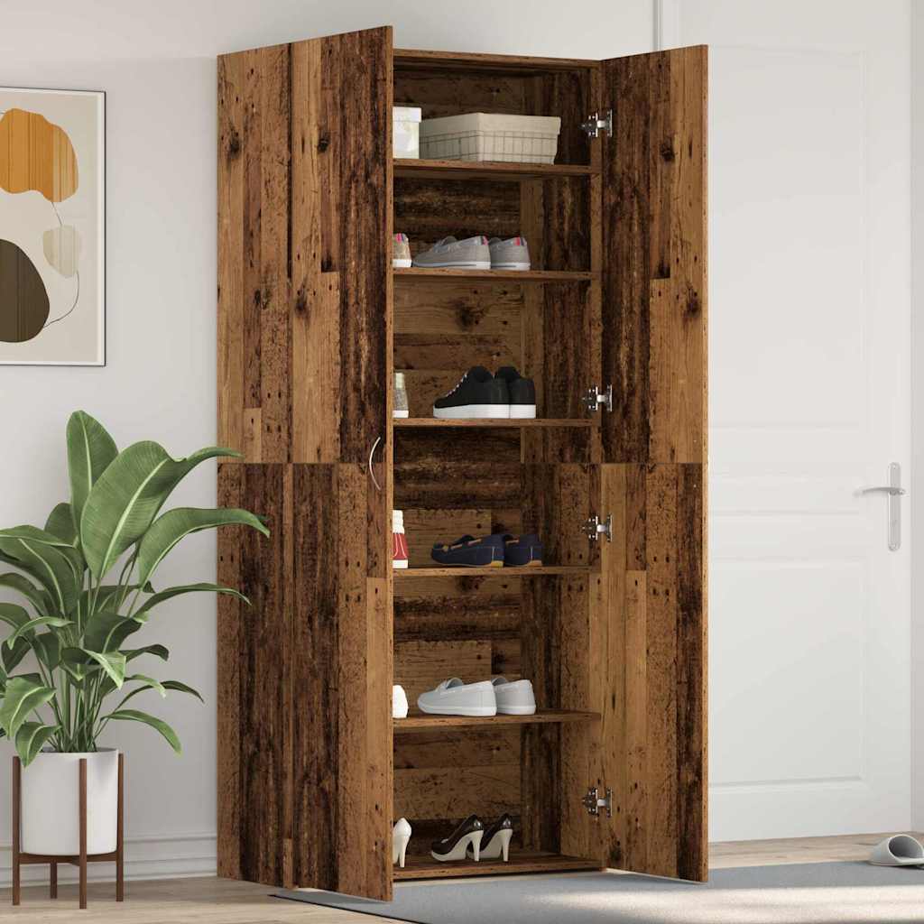 Schuhschrank 80 x 35,5 x 180 cm Holzwerkstoff Altholz