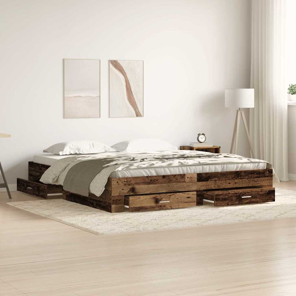 Bettrahmen mit Schubladen Altholz 180 x 200 cm Holzwerkstoff